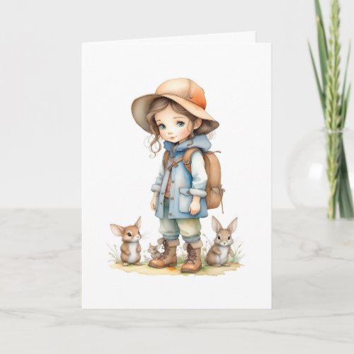 Cute Girl Blue Eyes Bunny Rabbits Backpack Blank Card
