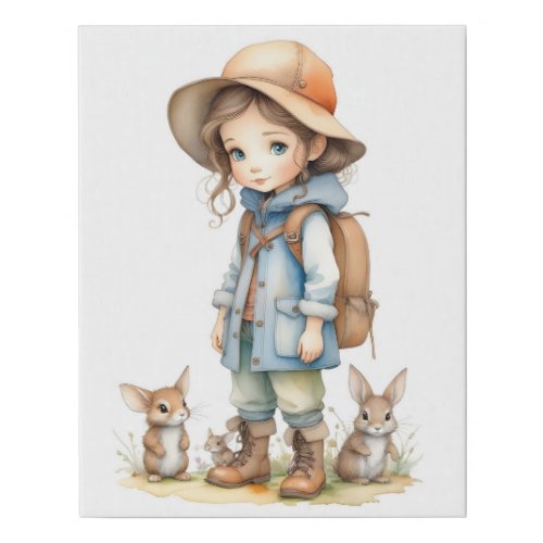 Cute Girl Blue Eyes Bunny Rabbits Backpack Hat Faux Canvas Print