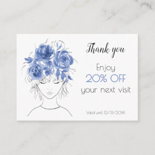 Cute girl blue watercolor roses floral discount card