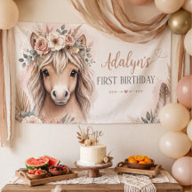 Cute Girl Boho Horse First Birthday