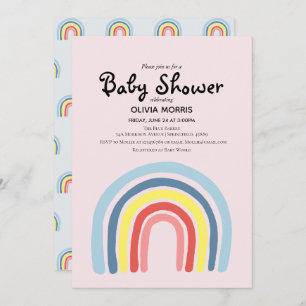 Cute Girl Boho Rainbow and Name Baby Shower Invitation