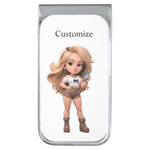 Cute Girl Bonita Chica Thunder_Cove Silver Finish Money Clip