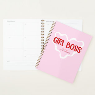 Cute Girl Boss Pink and Red Custom Name Year Planner