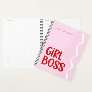 Cute Girl Boss Pink and Red Monogram Year Planner