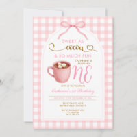 Cute Girl Bow Hot Cocoa 1st birthday Pink Gingham