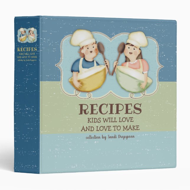 Cute girl boy children kids cookbook recipe 3 ring binder (Front/Spine)
