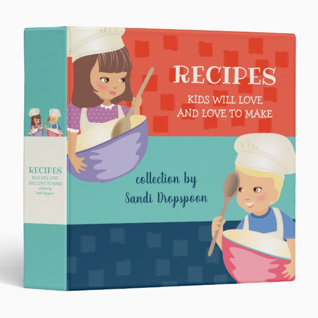 Cute girl boy children kids cookbook recipe 3 ring binder (Front/Spine)