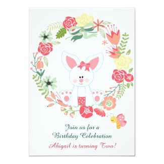 Cute Girl Bunny and Flower Wreath Birthday Card