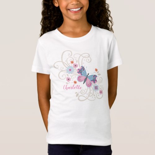 Cute Girl Butterfly T_Shirt