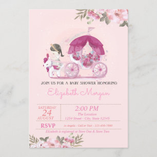 Cute Girl,Carriage ,Floral Baby Shower Invitation