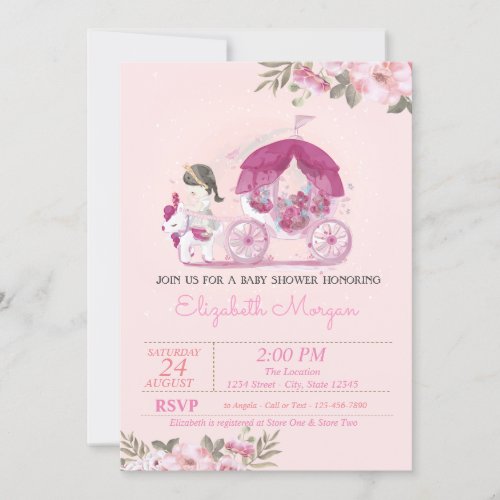 Cute GirlCarriage Floral Baby Shower Invitation