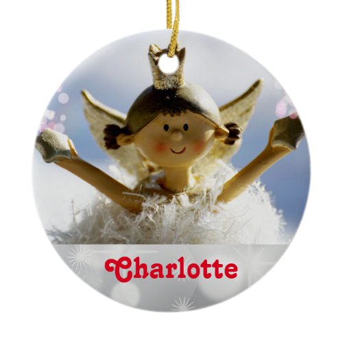 Cute Girl Cartoon Angel Princess Ballerina Custom Ceramic Ornament