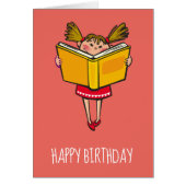 Cute girl cartoon book lover bookworm birthday (Front)