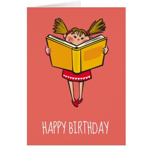 Cute girl cartoon book lover bookworm birthday