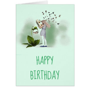 Cute girl cartoon book lover bookworm birthday cards