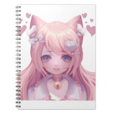 Cute anime manga girl brown hair hazel eyes flower notebook