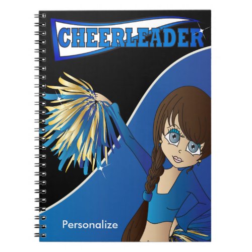 Cute Girl Cheerleader  DIY Name  Blue Notebook