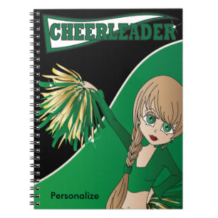 Cute Girl Cheerleader DIY Name Green Notebook