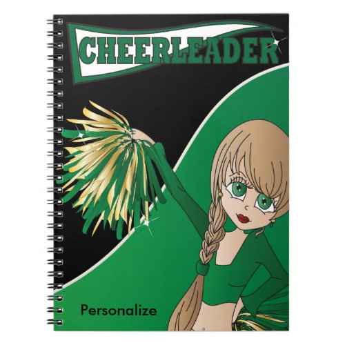 Cute Girl Cheerleader  DIY Name  Green Notebook
