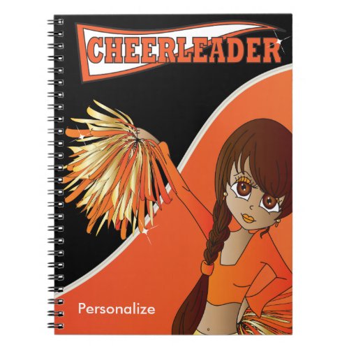 Cute Girl Cheerleader  DIY Name  Orange Notebook