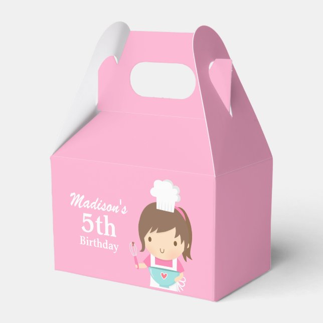 Cute Girl Chef Cooking Baking Birthday Party Favor Boxes (Front Side)