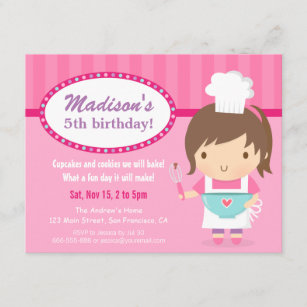 Cute Girl Chef Cooking Baking Birthday Party Invitation