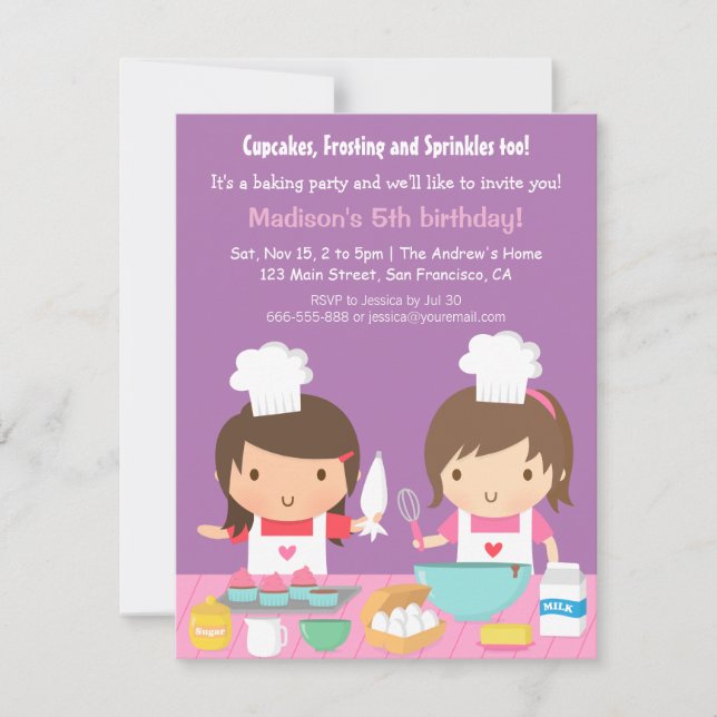 Cute Girl Chef Cupcake Baking Birthday Party Invitation (Front)