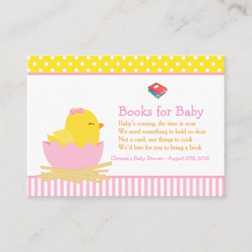 Cute Girl Chick Book Request for Baby Shower Enclosure Card