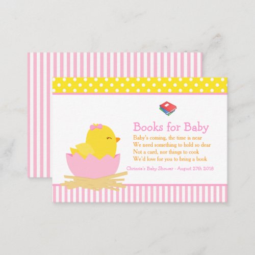 Cute Girl Chick Book Request for Baby Shower Enclosure Card
