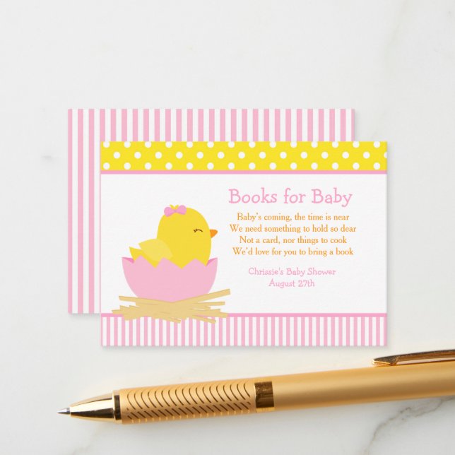 Cute Girl Chick Book Request for Baby Shower Enclosure Card (Front/Back In Situ)