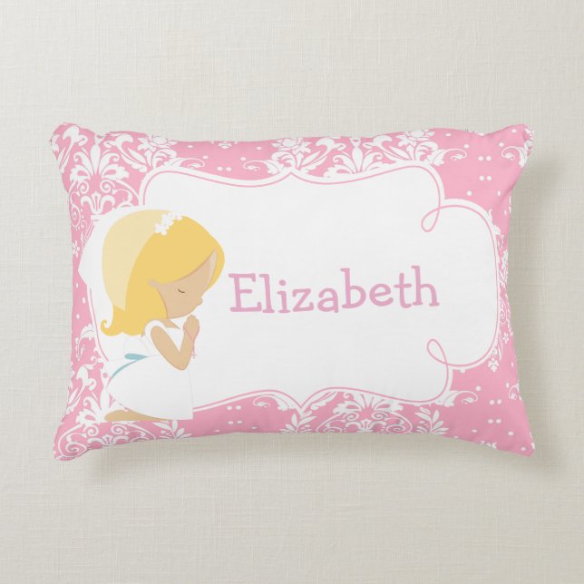 Cute Girl Child Praying and Poem Accent Pillow (Front)