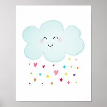 Cute Girl Cloud Hearts Weather Nursery Wall Art