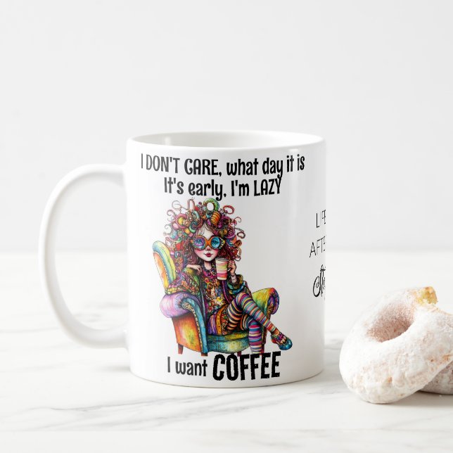 Cute Girl Coffee Colorful Hair Glasses Quote Coffee Mug (With Donut)