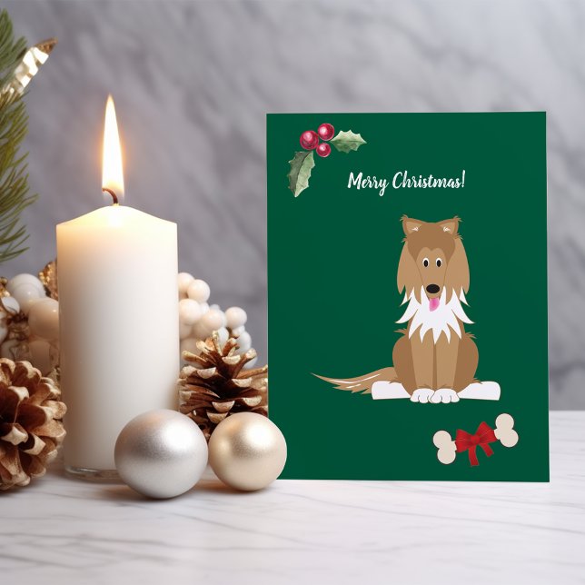 Cute Girl Collie Dog Customizable Holiday Card (Creator Uploaded)