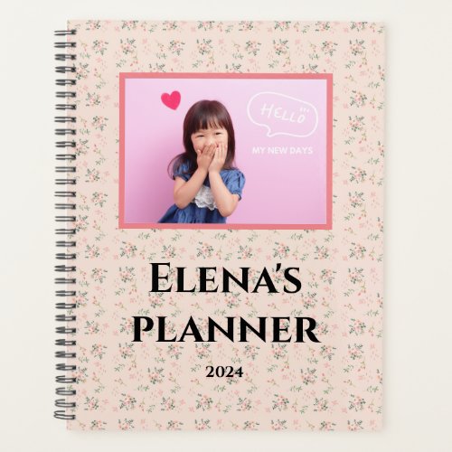 Cute girl Custom Name Pink Flower pattern Planner