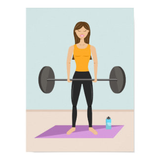 Cute Girl Deadlifting Barbell Cartoon Illustration Poster