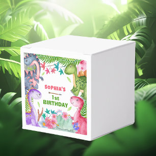 Cute Girl Dinosaur 1st Birthday Favor Box