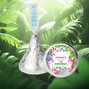 Cute Girl Dinosaur 1st Birthday Party Hershey®'s Kisses®