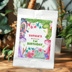 Cute Girl Dinosaur 1st Birthday Party Lemonade Drink Mix