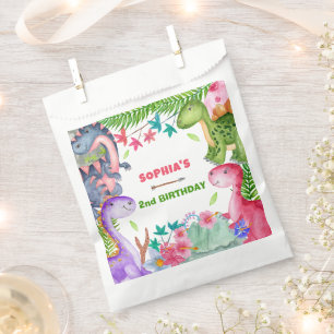 Cute Girl Dinosaur 2nd Birthday Party Favor Bag