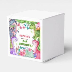 Cute Girl Dinosaur 2nd Birthday Party Favor Boxes