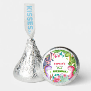 Cute Girl Dinosaur 2nd Birthday Party Hershey®'s Kisses®