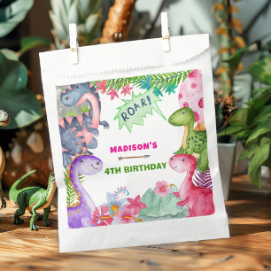 Cute Girl Dinosaur 4th Birthday Party Favor Bag