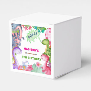 Cute Girl Dinosaur 4th Birthday Party Favor Boxes