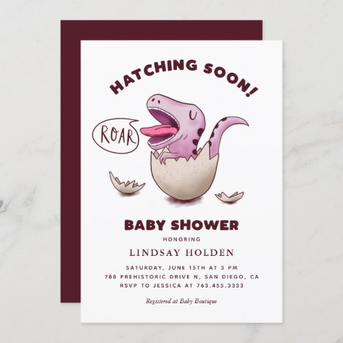 Cute Girl Dinosaur Baby Shower Hatching Soon Invitation