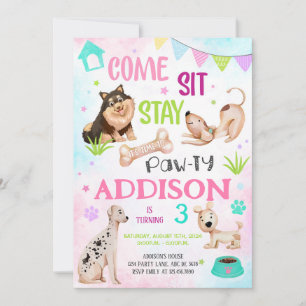 Cute Girl Dog Birthday Pawty Invitation
