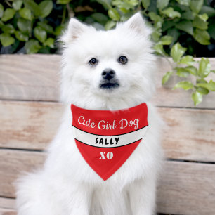 Cute Girl Dog Red White Name Pet Bandana Collar
