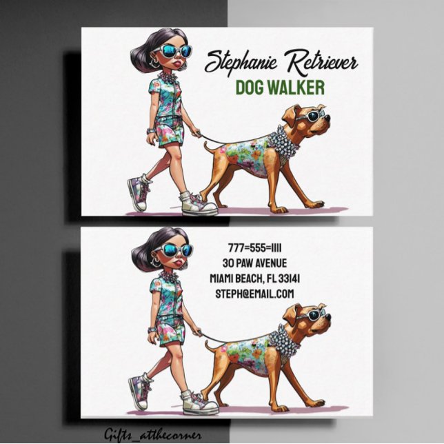 Cute Girl Dog Walker Pet Sitter Business Card (Creator Uploaded)