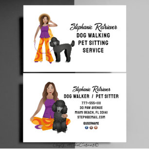 Cute Girl Dog Walker Pet Sitter With Poodle Business Card