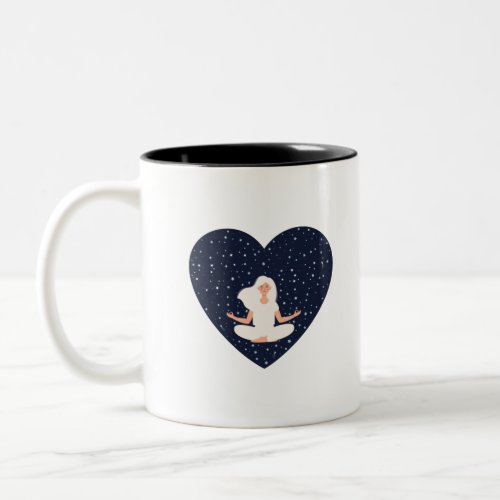 Cute Girl Doing Yoga and Meditation In Peace Two_Tone Coffee Mug